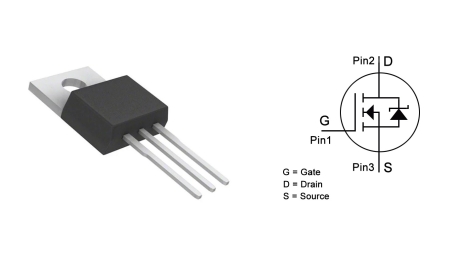 Foglio dati MOSFET IRLZ44N, circuito, equivalente, pinout